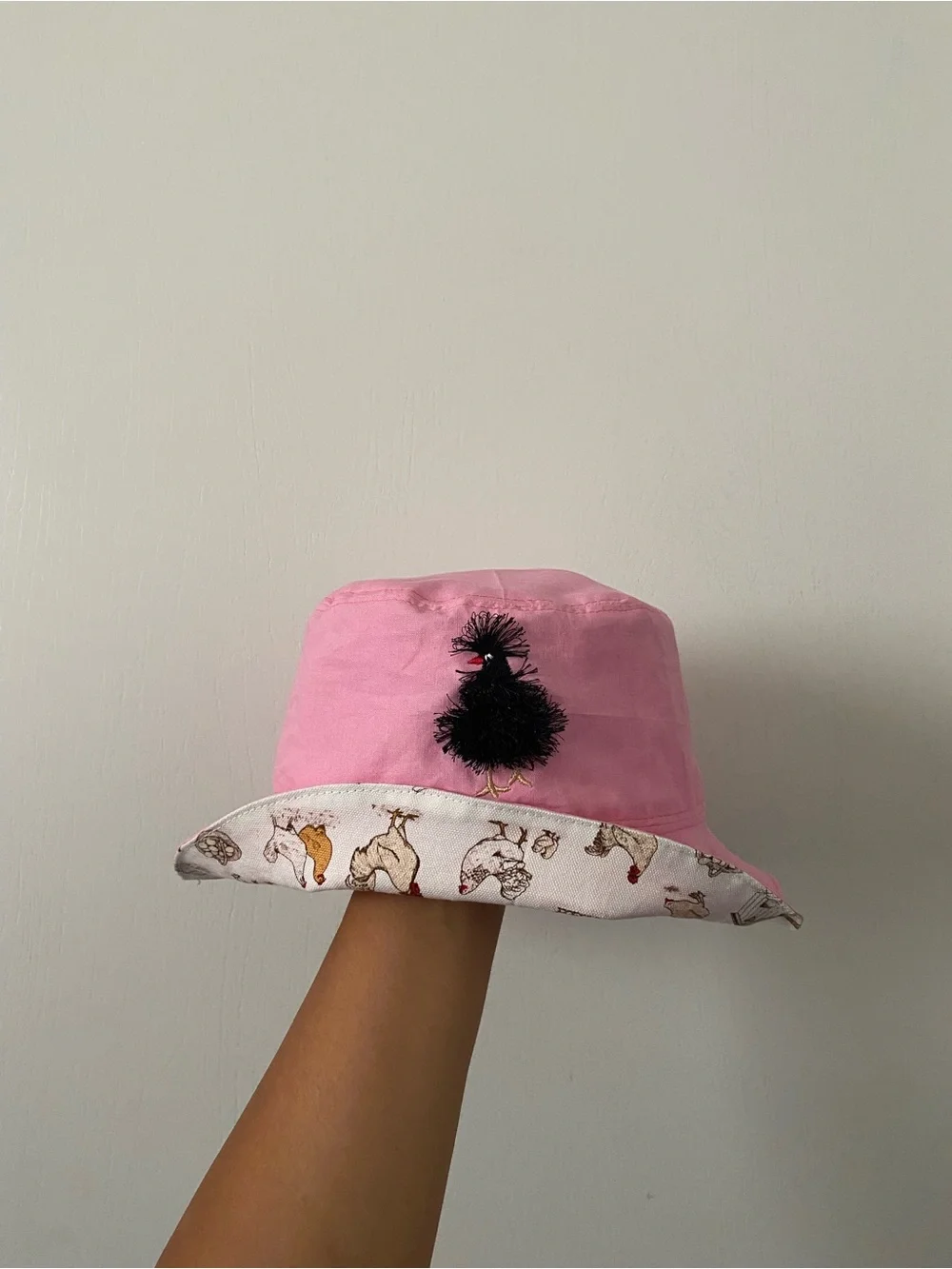 Hand made Silky Embroidered Chicken reversible bucket Hat